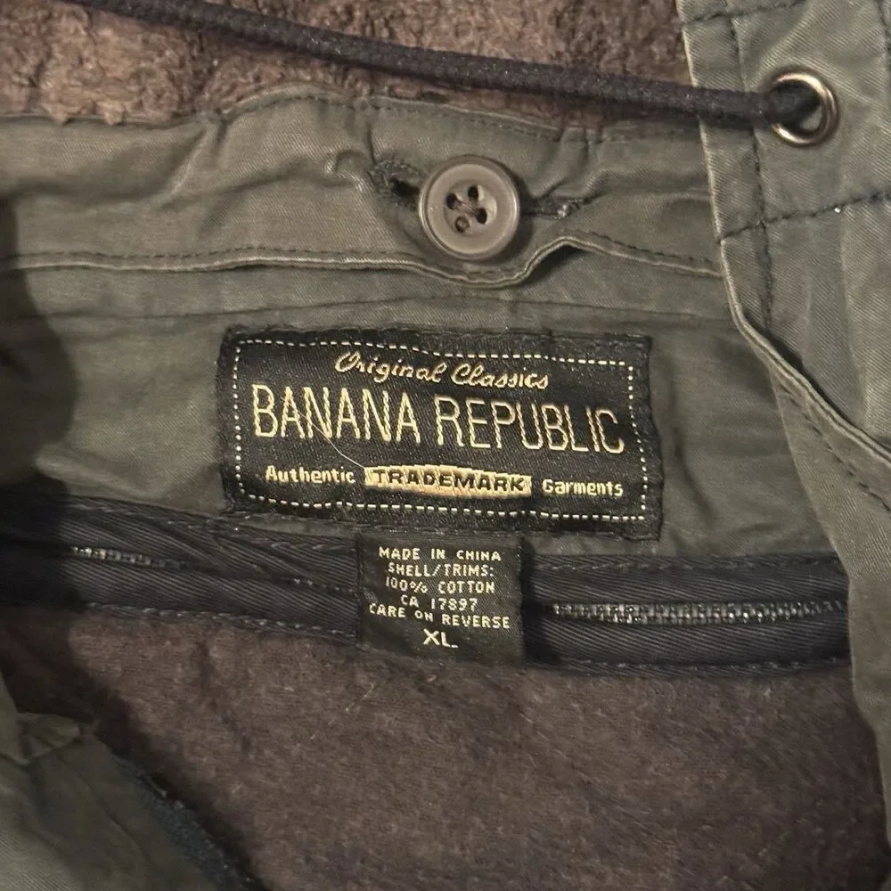Banana Republic Vintage 90s Parka Coat XL Men's Green Hooded Jacket Lined